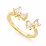 Celestia Bow Gold Crystal Adjustable Ring by Poppy Gifts