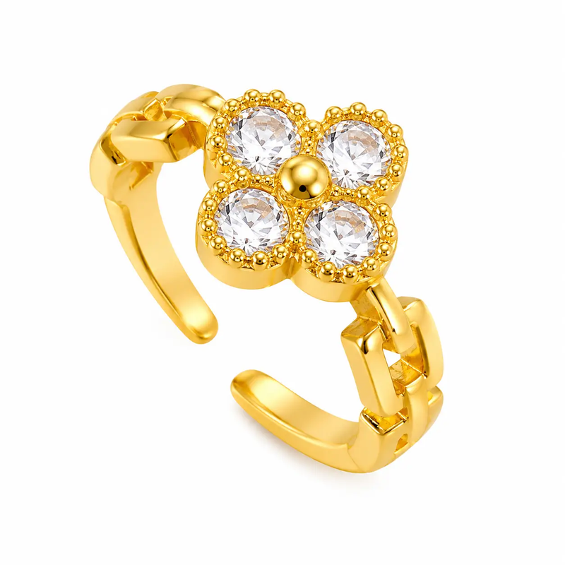 Celestia Clover Gold Crystal Adjustable Ring by Poppy Gifts