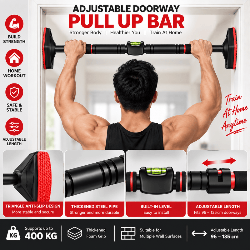Poppy Gifts Gift Adjustable Doorway Pull Up Bar – Heavy Duty Home Workout Bar 96–135cm Adjustable Doorway Pull Up Bar – Heavy Duty Home Workout Bar 96–135cm