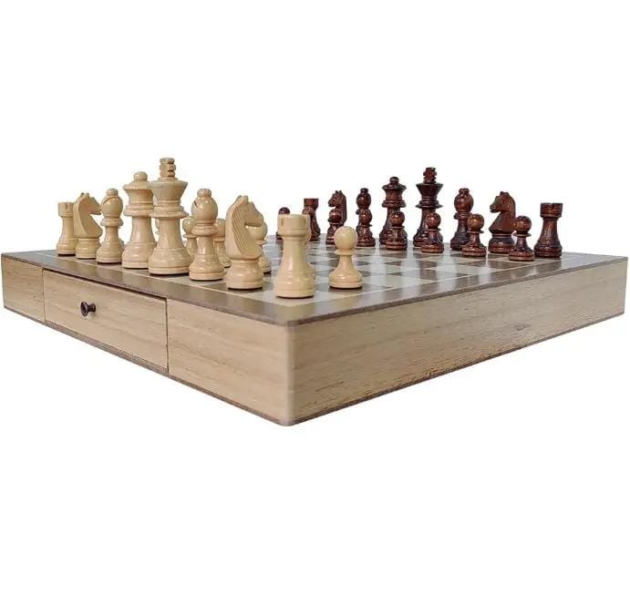 g8buynz Wooden Tabletop Chess Set with Built-in Storage Drawers Wooden Tabletop Chess Set with Built-in Storage Drawers