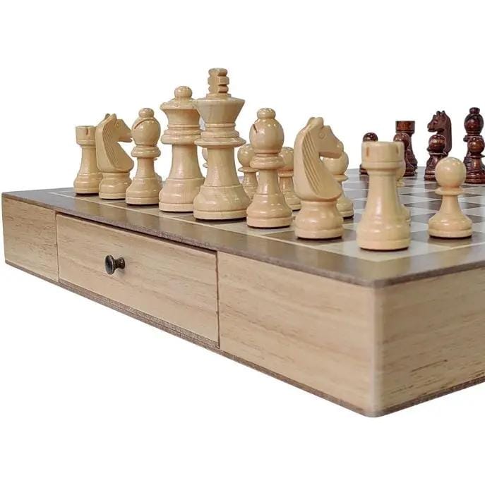 g8buynz Wooden Tabletop Chess Set with Built-in Storage Drawers Wooden Tabletop Chess Set with Built-in Storage Drawers