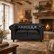 BroDeals Sofas Boston Faux Leather Chesterfield 2 Seater Sofa - Black Boston Faux Leather Chesterfield 2 Seater Sofa - Black