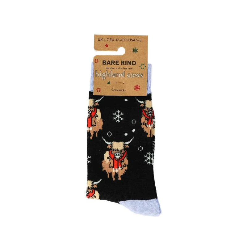 Save the Black Christmas Highland Cow Bamboo Socks by Barekind NZ