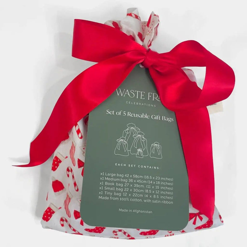 Waste Free Celebrations Fabric Gift Bags Christmas Cookies and Candy (Reusable Gift Bag Set) Christmas Cookies and Candy (Reusable Gift Bag Set)