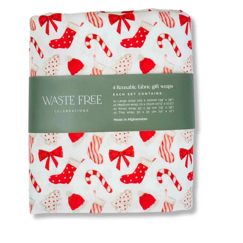 Waste Free Celebrations Furoshiki Wrapping Cloths Christmas Cookies and Candy - 4 Furoshiki Gift Wraps Christmas Cookies and Candy - 4 Furoshiki Gift Wraps