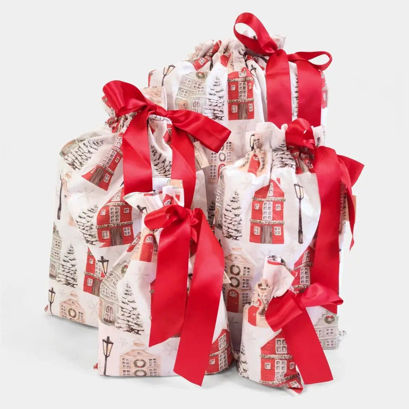Waste Free Celebrations Fabric Gift Bags Christmas Cottages (Reusable Gift Bag Set) Christmas Cottages (Reusable Gift Bag Set)