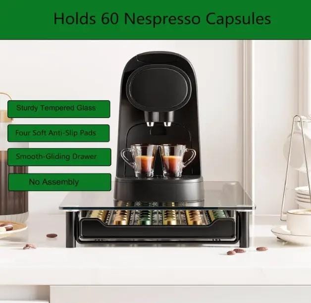 g8buynz Crystal Tempered Glass Coffee Pod Storage Drawer Compatible with Nespresso Crystal Tempered Glass Coffee Pod Storage Drawer Compatible with Nespresso