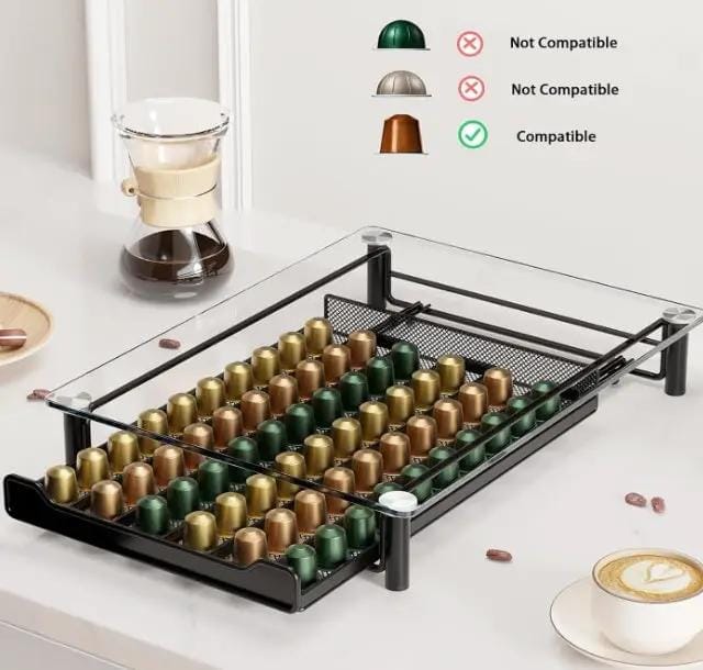 g8buynz Crystal Tempered Glass Coffee Pod Storage Drawer Compatible with Nespresso Crystal Tempered Glass Coffee Pod Storage Drawer Compatible with Nespresso