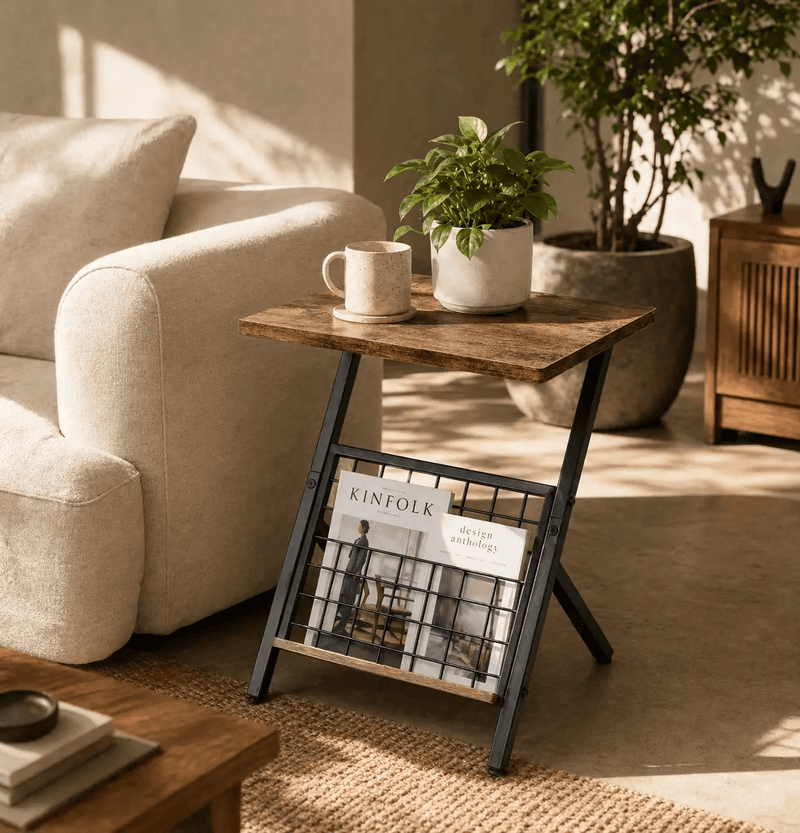 g8buynz Industrial Coffee Side Table - Compact End Table with Magazine Rack Industrial Coffee Side Table - Compact End Table with Magazine Rack