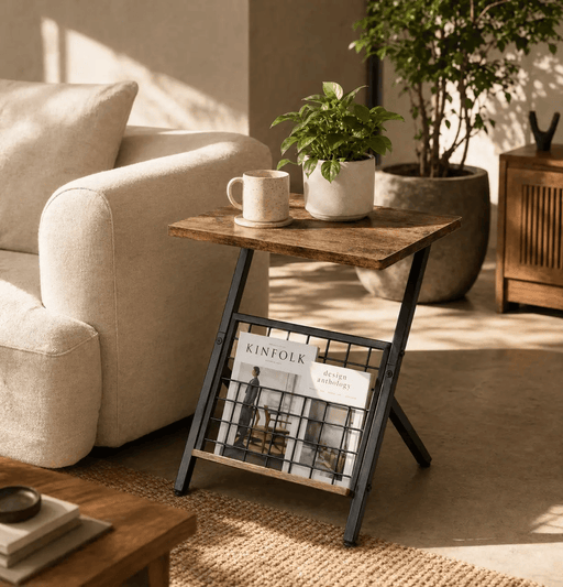 g8buynz Industrial Coffee Side Table - Compact End Table with Magazine Rack Industrial Coffee Side Table - Compact End Table with Magazine Rack