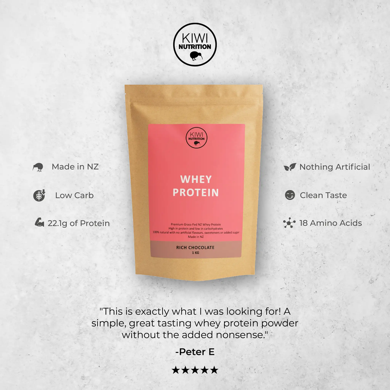 Whey Protein Powder - Chocolate 1kg by Kiwi Nutrition