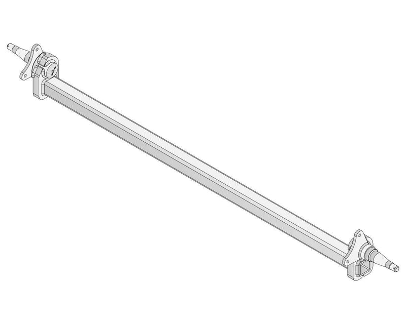 Drop Beam Axle - Tophat Disk - 1750kg - Bare Metal view of the axle shaft design