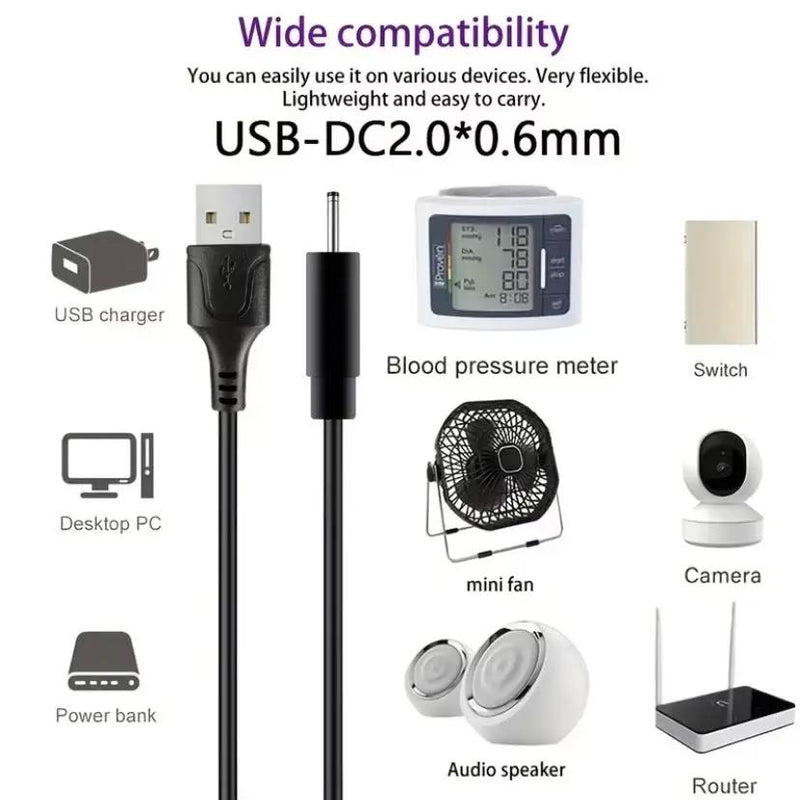 Barrel Jack Power Cable - 2mm x 0.6mm charger (Black) 1m by 9eight5