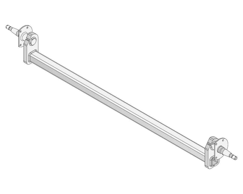 Drop Beam Axle - 9" Drum - 1250kg - Bare Metal, showing a detailed design illustration of the axle component.