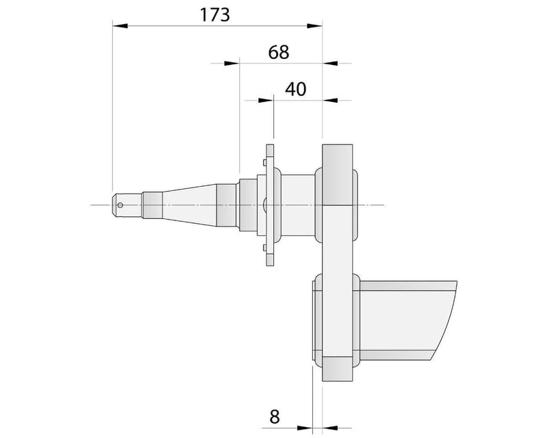 Drop Beam Axle - 10" Drum - 1750kg - Bare Metal technical drawing with dimensions.