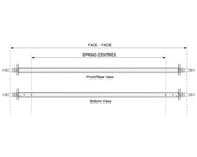 Technical illustration showing dimensions and views of a Straight Beam Axle, including front, rear, and bottom perspectives.