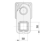 Technical drawing of a Drop Beam Axle component, showing dimensions of 50mm x 50mm.