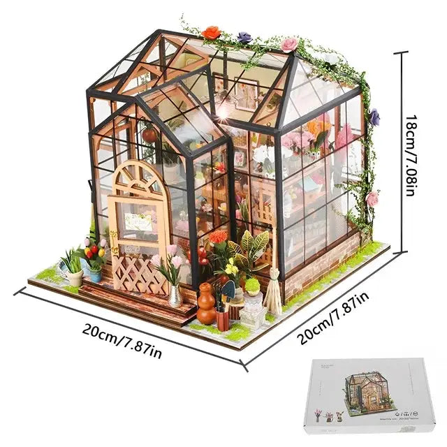 Poppy Gifts Gift DIY Miniature Flower Greenhouse Wooden Dollhouse Kit For Craft Lovers DIY Miniature Flower Greenhouse Dollhouse Kit