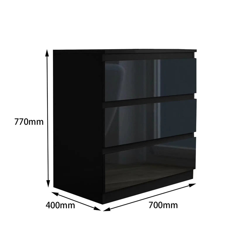 'Monaco' Black Chest of 3 drawers by sue-e furniture