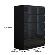 'Monaco' Black Chest of 5 drawers by sue-e furniture