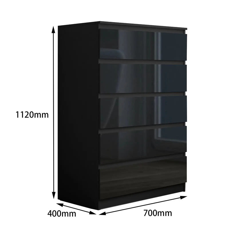 'Monaco' Black Chest of 5 drawers by sue-e furniture