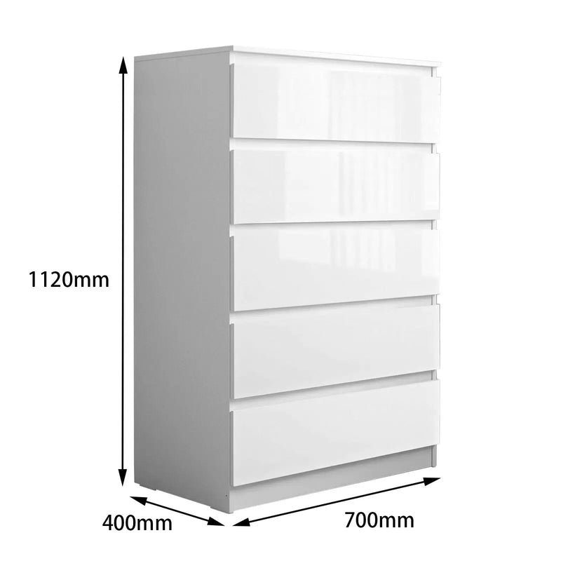 'Monaco' White Chest of 5 drawers by sue-e furniture