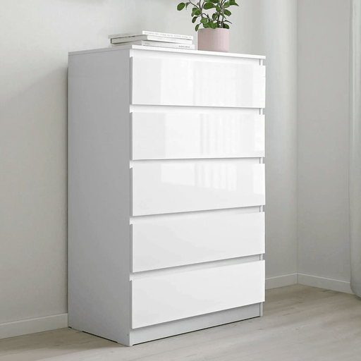 sue-e furniture Tall boys 'Monaco' White Chest of 5 drawers 'Monaco' White Chest of 5 drawers
