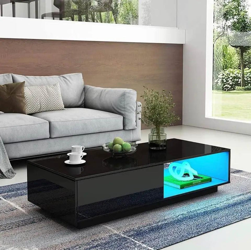 'Romote' Black Gloss Coffee table with RGB LED Lighting by sue-e furniture