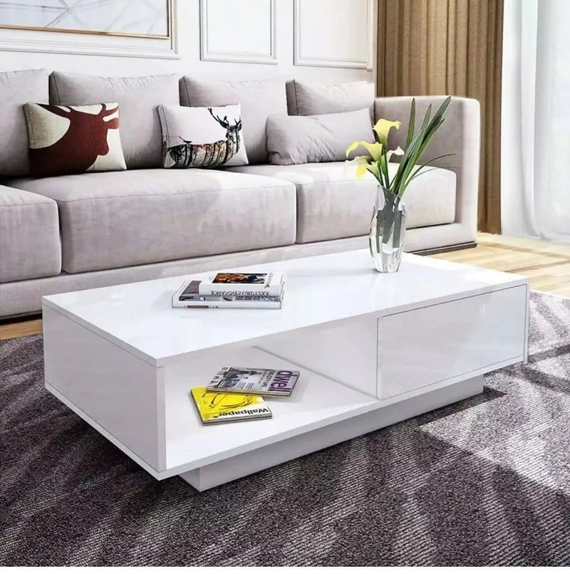 'Romote' White Gloss Coffee table with RGB LED Lighting by sue-e furniture