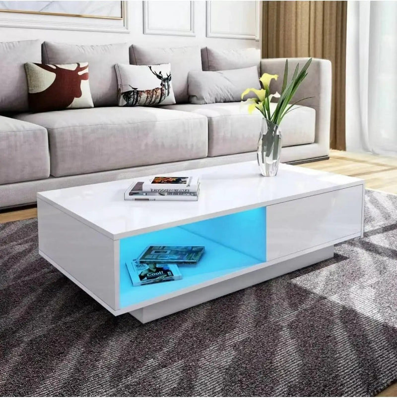 'Romote' White Gloss Coffee table with RGB LED Lighting by sue-e furniture
