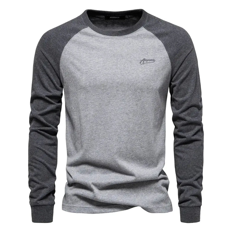 Men's Cotton Long Sleeve Color Block T-Shirt - Casual Comfort & Style by Mead's Supply & Equipment Outfitters limited
