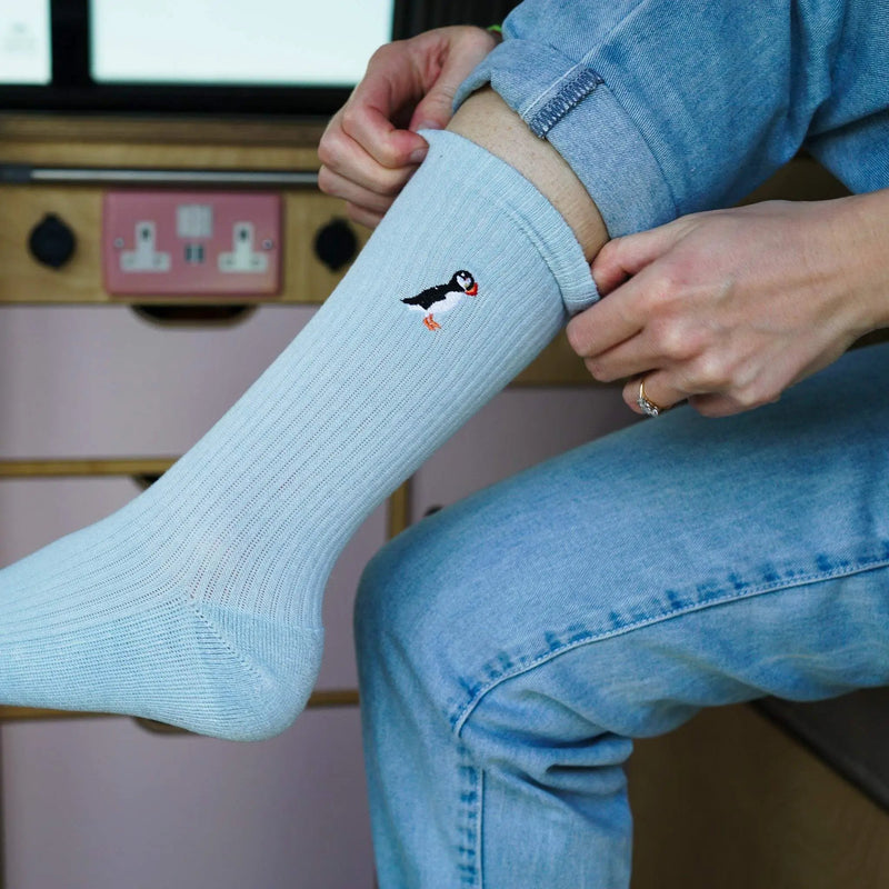 Save the Puffin Ribbed Bamboo Socks by Barekind NZ
