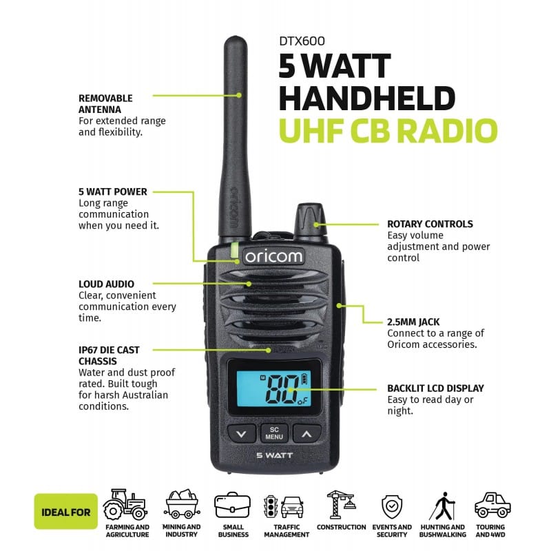 5 Watt IP67 Waterproof Handheld UHF CB Radio by Oricom