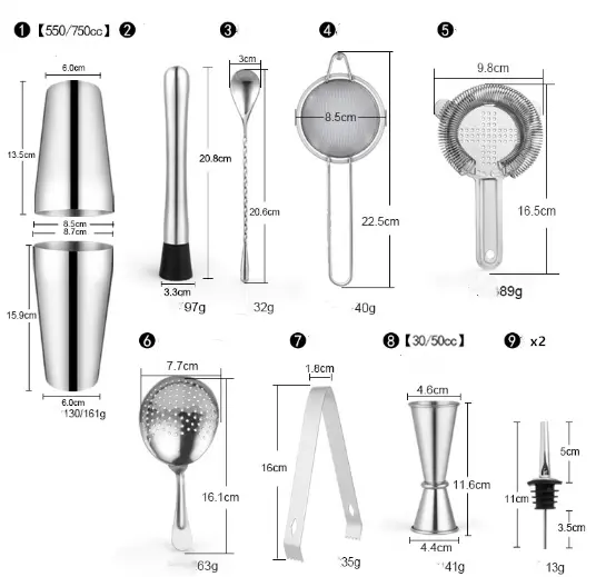 11PCS Cocktail Shaker Bar Set by salelink.co.nz