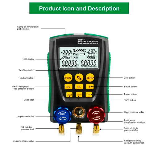 Digital Manifold Air Pressure Gauge Set by salelink.co.nz