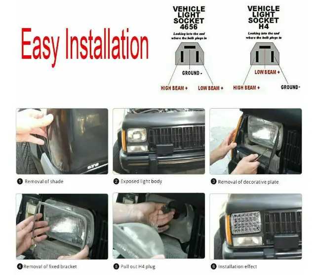 45W LED Headlight Replace Projector Rectangular Headlamp by salelink.co.nz