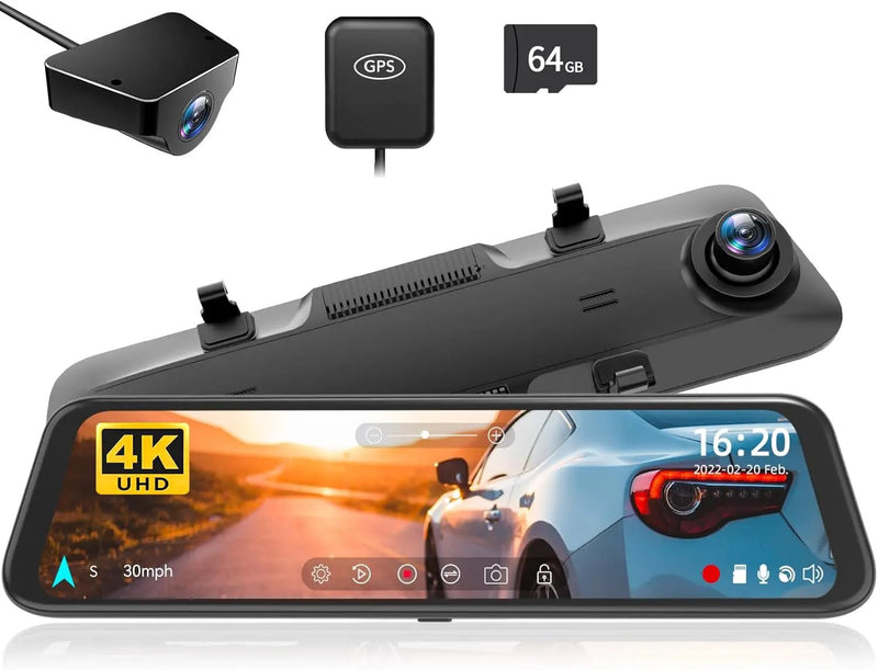 4K Mirror Dash Cam 9.66inch with 64GB Card & GPS by salelink.co.nz