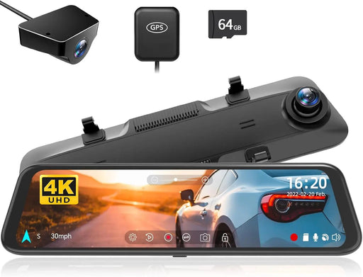 4K Mirror Dash Cam 9.66inch with 64GB Card & GPS by salelink.co.nz