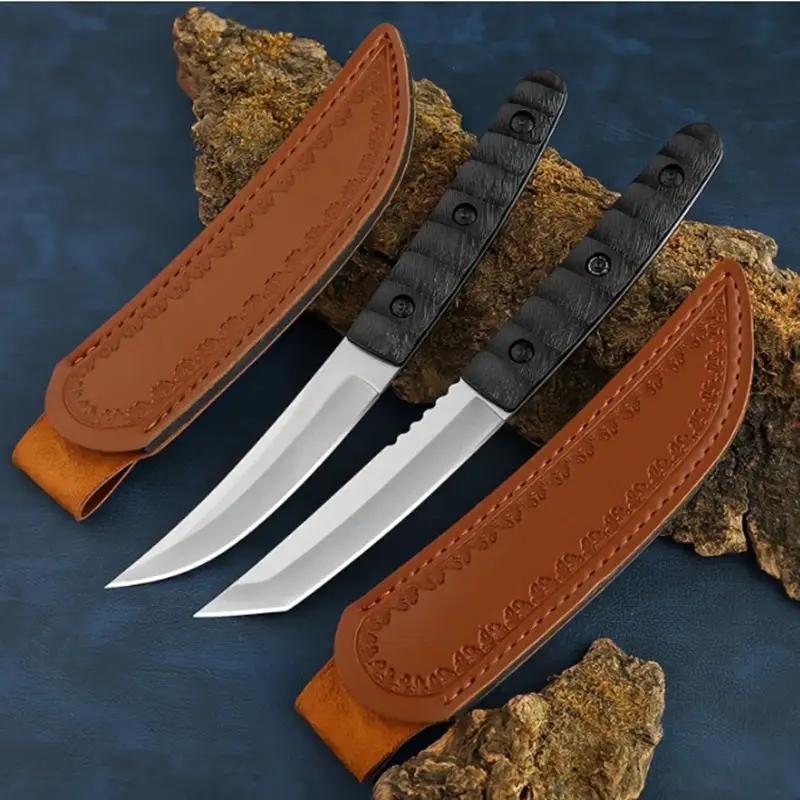 2 pcs Japanese Tanto Fixed Blade Outdoor Camping Knife with Leather Sheath by g8buynz