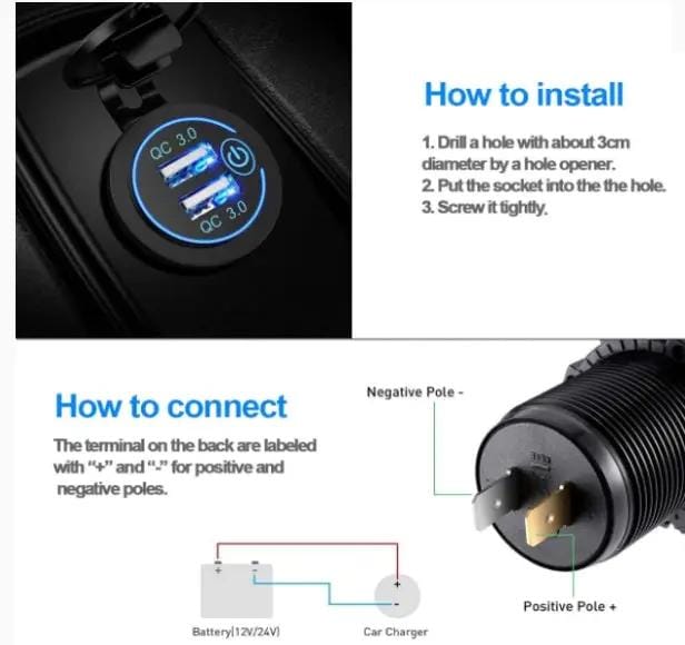 g8buynz Quick Charge 3.0 Dual USB Power Outlet with Touch Switch Waterproof 12V/24V Quick Charge 3.0 Dual USB Power Outlet with Touch Switch Waterproof 12V/24V