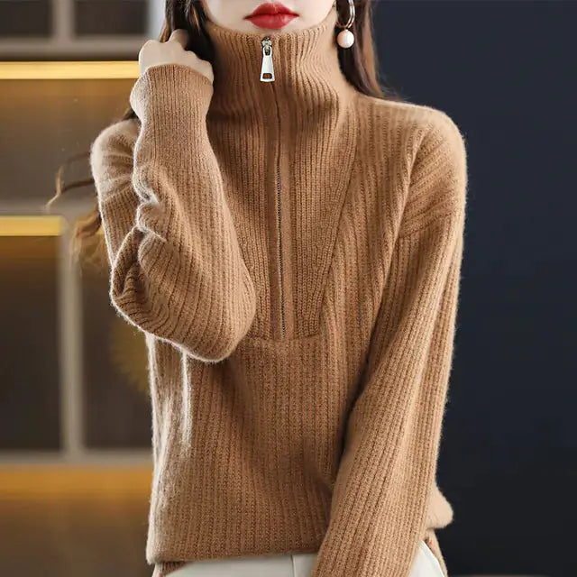 Women's 100% Merino Wool Thick Turtleneck Sweater - Zipper Front, Loose Fit | Winter Warmth by Mead's Supply & Equipment Outfitters limited