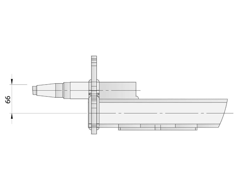 Overlay Beam Axle - 1500kg - Galvanised - 65SQ side view with dimensions showing length 66mm.
