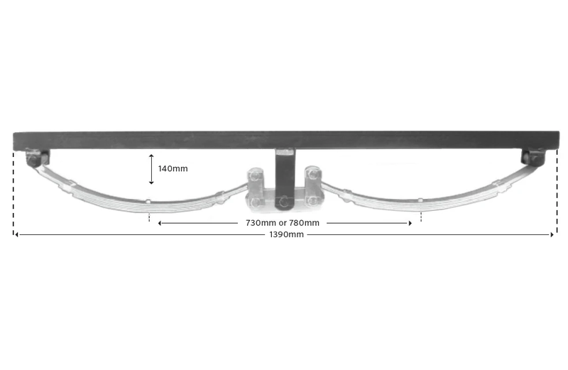 Double Eye Rocker Type image showing dimensions of 2500kg capacity and 50mm width, designed for trailer suspensions.