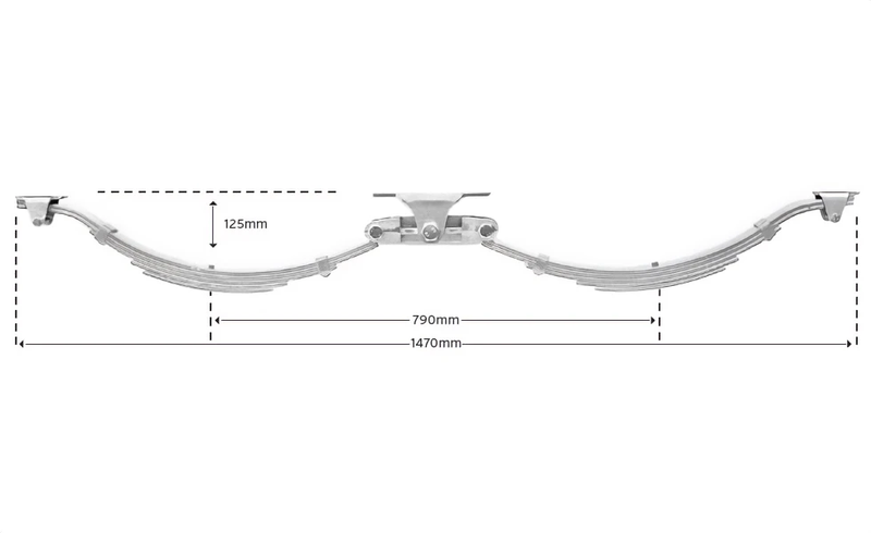 Eye to Slipper - 3500kg - 45mm wide - Pair with dimensions 790mm and 1470mm shown.
