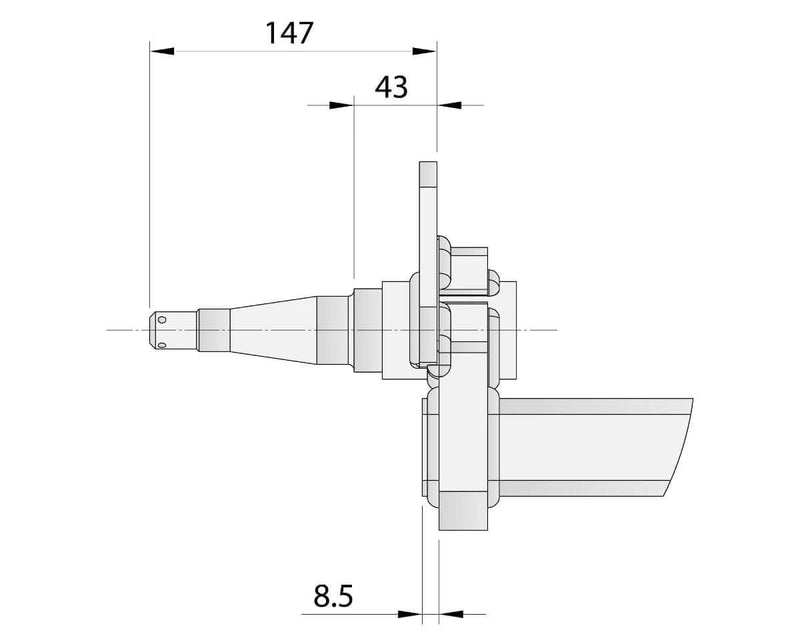 Drop Beam Axle - Tophat Disk - 1750kg - Bare Metal technical drawing with dimensions.
