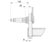 Drop Beam Axle technical drawing dimensions 142mm x 26mm x 8mm for Multi-Hub 3000KG Galv.