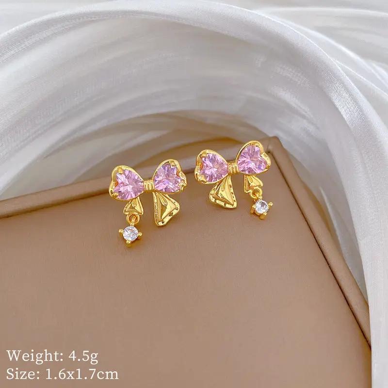 Pink Ribbon Gold Crystal Earrings by Poppy Gifts