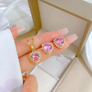 Sweetheart Pink Crystal Gold Necklace & Earrings Set by Poppy Gifts