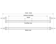 Technical drawing of Drop Beam Axle - Non-Braked - 1750kg showing front/rear and bottom views with measurements.