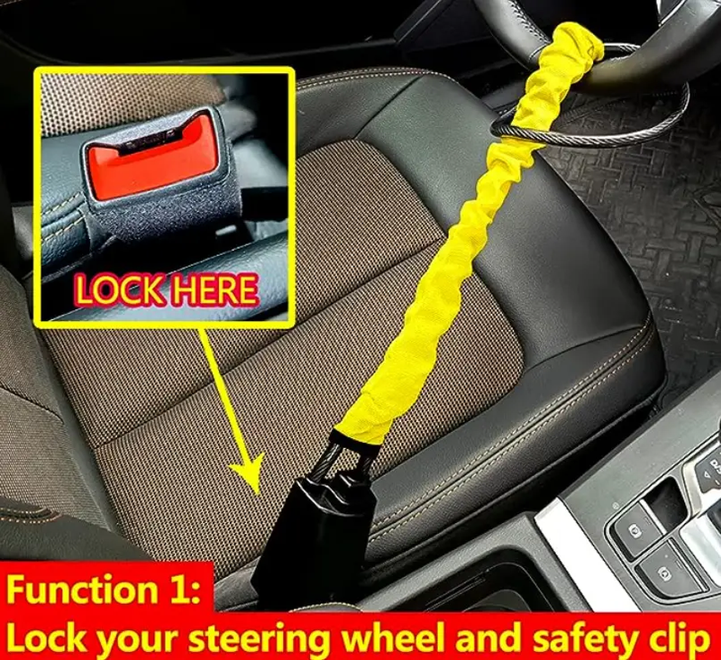Steering Wheel Lock Seat Belt Lock Universal Anti Theft Car Device Yellow by salelink.co.nz